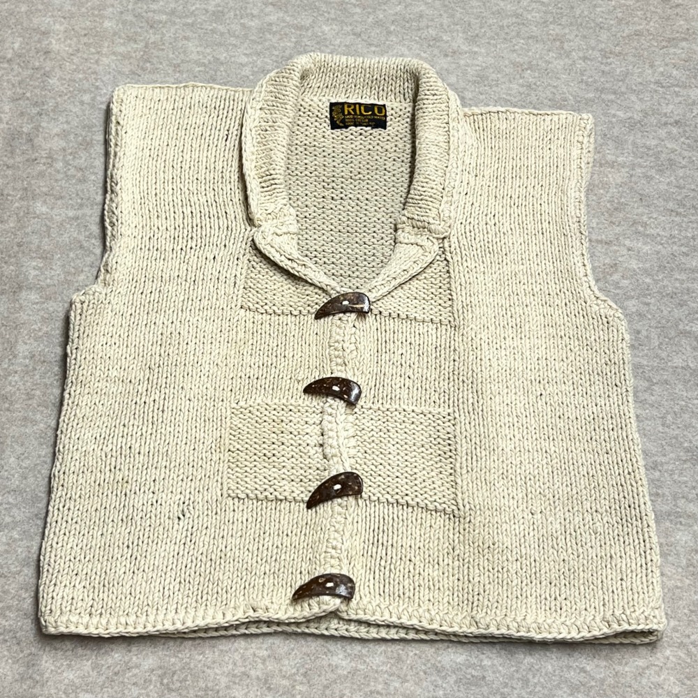 Vintage Rico Cream Chunky Knit Cotton Sweater Vest Toggle Button GUC Coastal